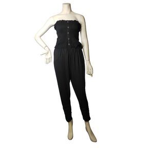 NYC Jumpsuit Womens 4X Strapless Smocked Button Front Stretch Ruched Pants